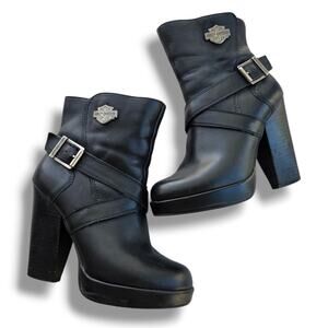 Harley-Davidson Women's 6 genuine Leather Motorcycle Chunky Clunky Boots D84438